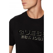 GUESS BSC VELVET LOGO TEE T-SHIRT ΜΠΛΟΥΖΑ ΑΝΔΡΙΚΗ BLACK