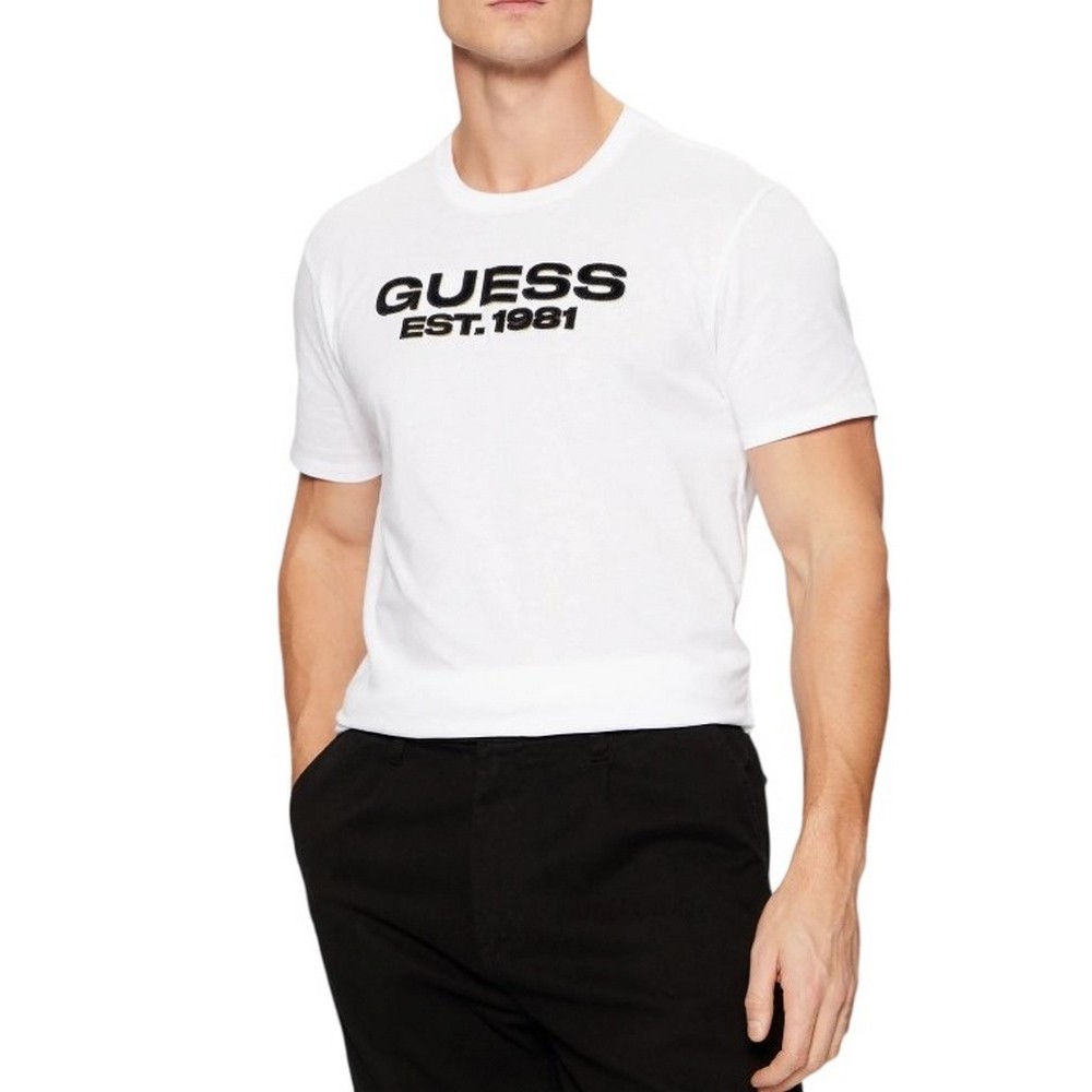 GUESS BSC VELVET LOGO TEE T-SHIRT ΜΠΛΟΥΖΑ ΑΝΔΡΙΚΗ WHITE