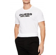 GUESS BSC VELVET LOGO TEE T-SHIRT ΜΠΛΟΥΖΑ ΑΝΔΡΙΚΗ WHITE