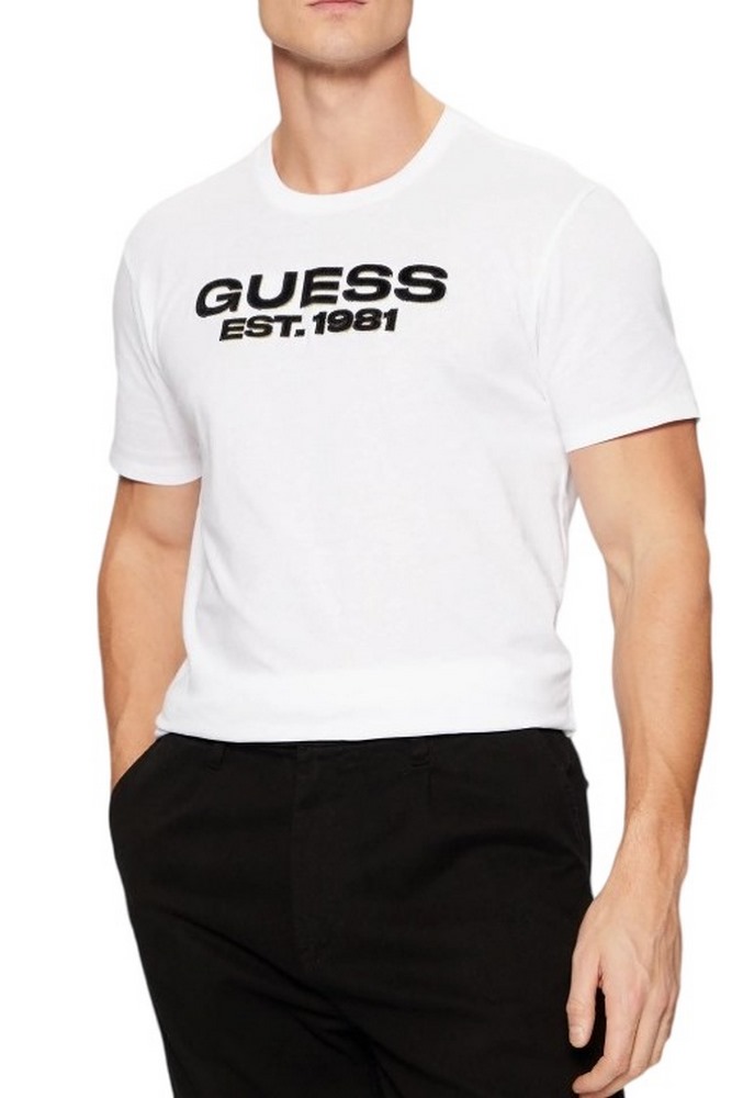 GUESS BSC VELVET LOGO TEE T-SHIRT ΜΠΛΟΥΖΑ ΑΝΔΡΙΚΗ WHITE