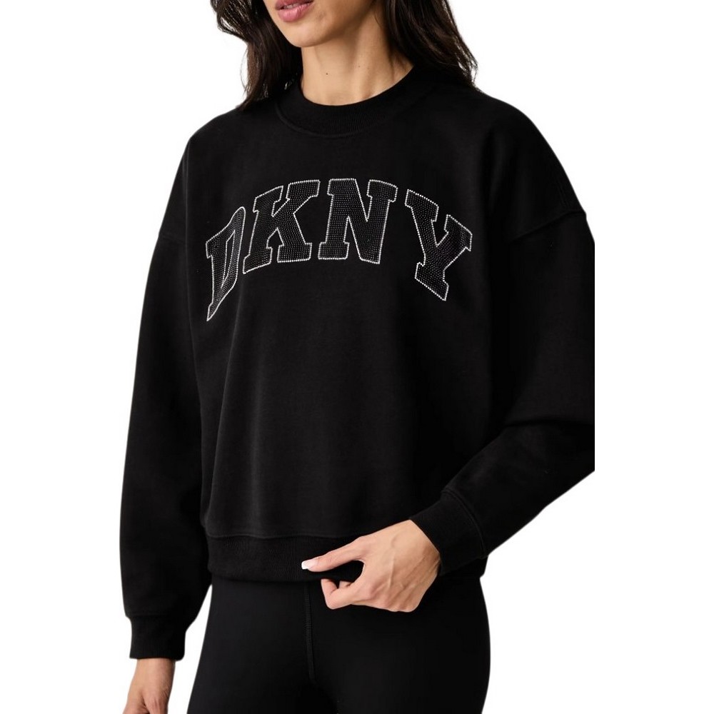 DKNY RHINESTONE LOGO SWEATSHIRT ΜΠΛΟΥΖΑ ΦΟΥΤΕΡ ΓΥΝΑΙΚΕΙΑ BLACK