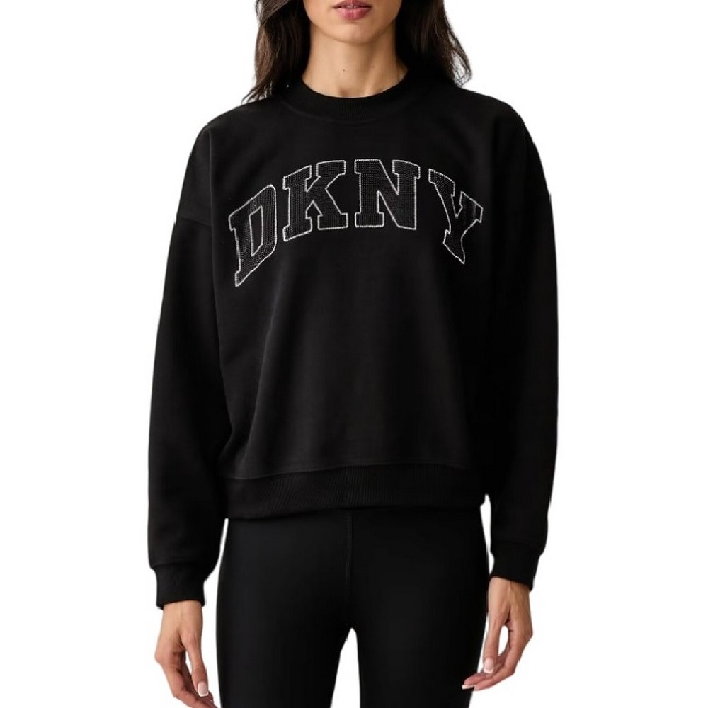 DKNY RHINESTONE LOGO SWEATSHIRT ΜΠΛΟΥΖΑ ΦΟΥΤΕΡ ΓΥΝΑΙΚΕΙΑ BLACK