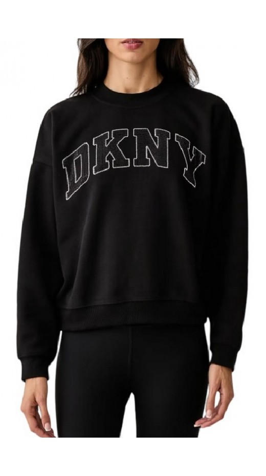 DKNY RHINESTONE LOGO SWEATSHIRT ΜΠΛΟΥΖΑ ΦΟΥΤΕΡ ΓΥΝΑΙΚΕΙΑ BLACK