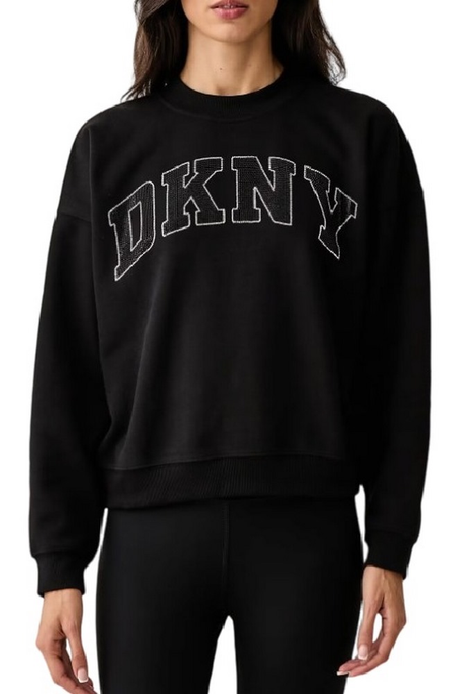 DKNY RHINESTONE LOGO SWEATSHIRT ΜΠΛΟΥΖΑ ΦΟΥΤΕΡ ΓΥΝΑΙΚΕΙΑ BLACK