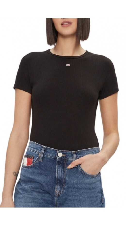 TOMMY JEANS SLIM ESSENTIAL RIB SS EXT T-SHIRT ΜΠΛΟΥΖΑ ΓΥΝΑΙΚΕΙΑ BLACK