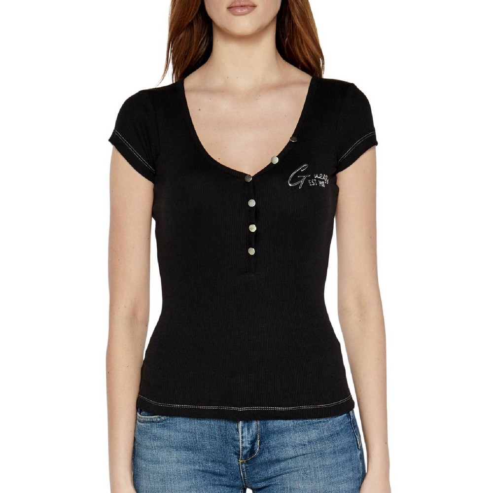 GUESS HENLEY OLYMPIA TOP ΜΠΛΟΥΖΑ ΓΥΝΑΙΚΕΙΑ BLACK
