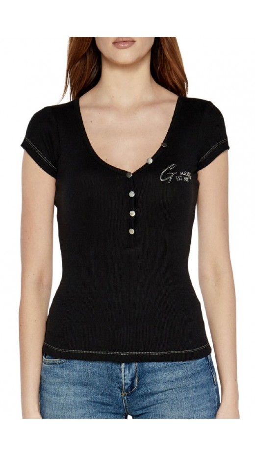 GUESS HENLEY OLYMPIA TOP ΜΠΛΟΥΖΑ ΓΥΝΑΙΚΕΙΑ BLACK