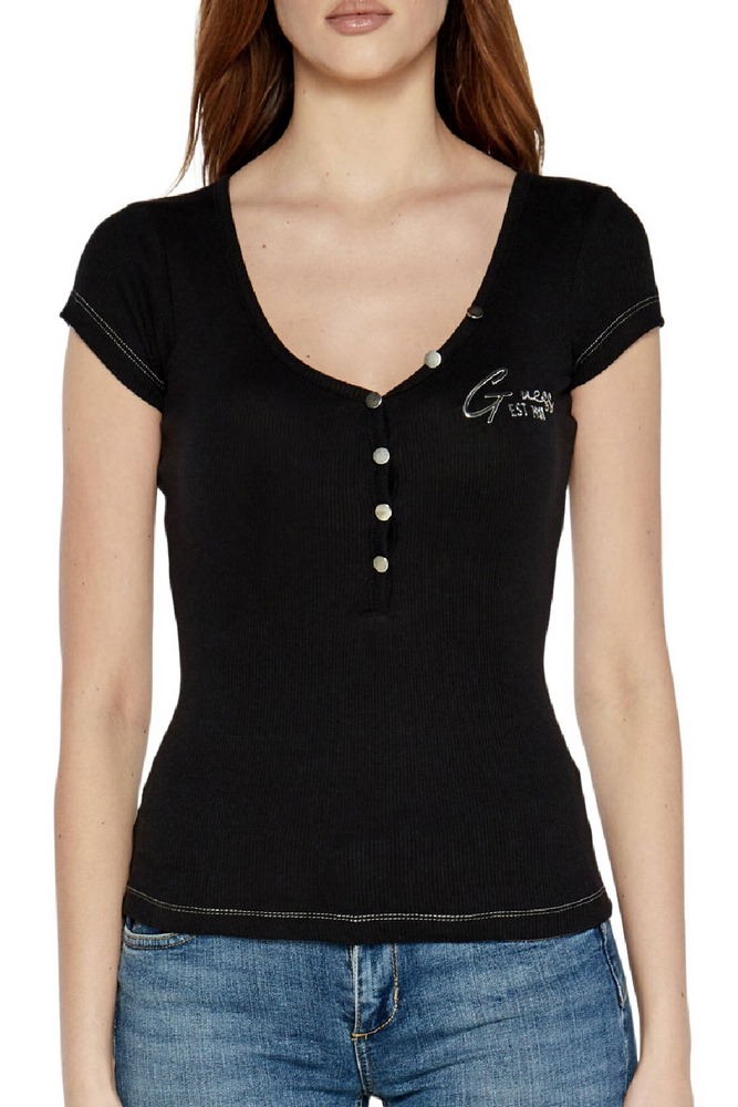 GUESS HENLEY OLYMPIA TOP ΜΠΛΟΥΖΑ ΓΥΝΑΙΚΕΙΑ BLACK