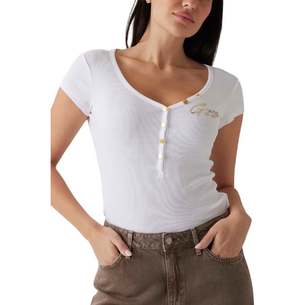 GUESS HENLEY OLYMPIA TOP ΜΠΛΟΥΖΑ ΓΥΝΑΙΚΕΙΑ WHITE