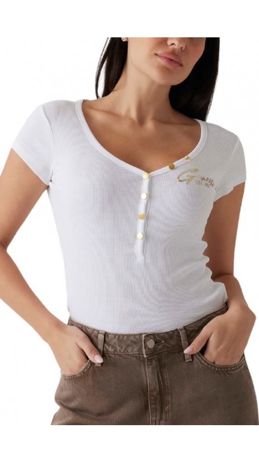 GUESS HENLEY OLYMPIA TOP ΜΠΛΟΥΖΑ ΓΥΝΑΙΚΕΙΑ WHITE