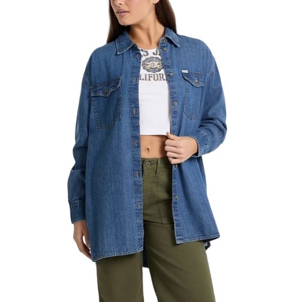 GUESS JEANS OVERSIZE LS DENIM SHIRT ΠΟΥΚΑΜΙΣΟ ΓΥΝΑΙΚΕΙΟ BLUΕ DENIM