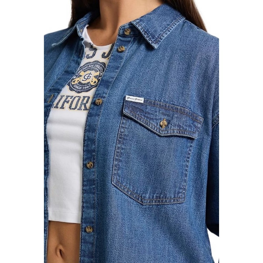 GUESS JEANS OVERSIZE LS DENIM SHIRT ΠΟΥΚΑΜΙΣΟ ΓΥΝΑΙΚΕΙΟ BLUΕ DENIM