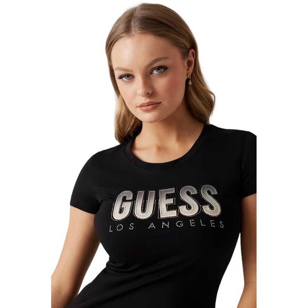 GUESS GLITTER DEGRADE LOGO TEE T-SHIRT ΜΠΛΟΥΖΑ ΓΥΝΑΙΚΕΙΑ BLACK