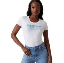 GUESS GLITTER DEGRADE LOGO TEE T-SHIRT ΜΠΛΟΥΖΑ ΓΥΝΑΙΚΕΙΑ WHITE