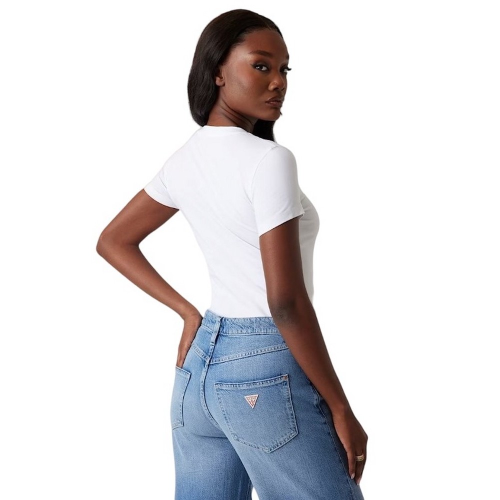 GUESS GLITTER DEGRADE LOGO TEE T-SHIRT ΜΠΛΟΥΖΑ ΓΥΝΑΙΚΕΙΑ WHITE