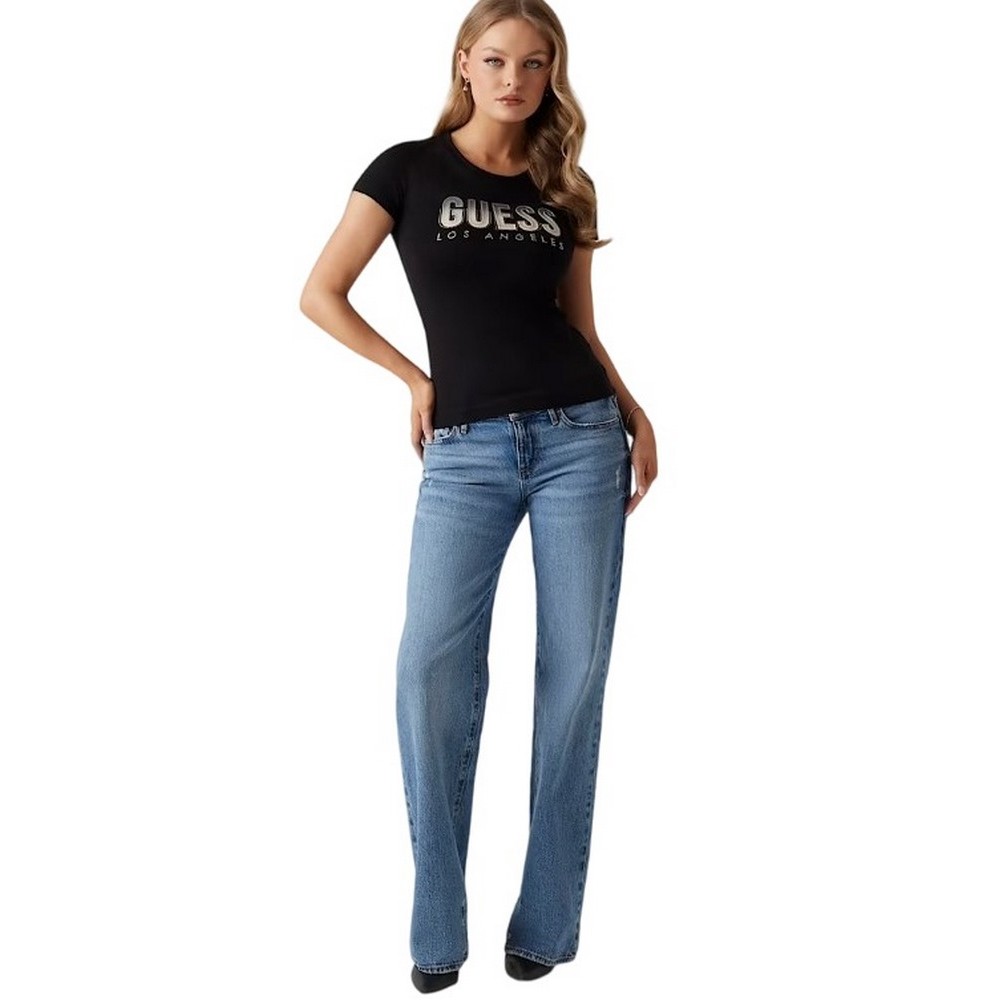 GUESS GLITTER DEGRADE LOGO TEE T-SHIRT ΜΠΛΟΥΖΑ ΓΥΝΑΙΚΕΙΑ BLACK