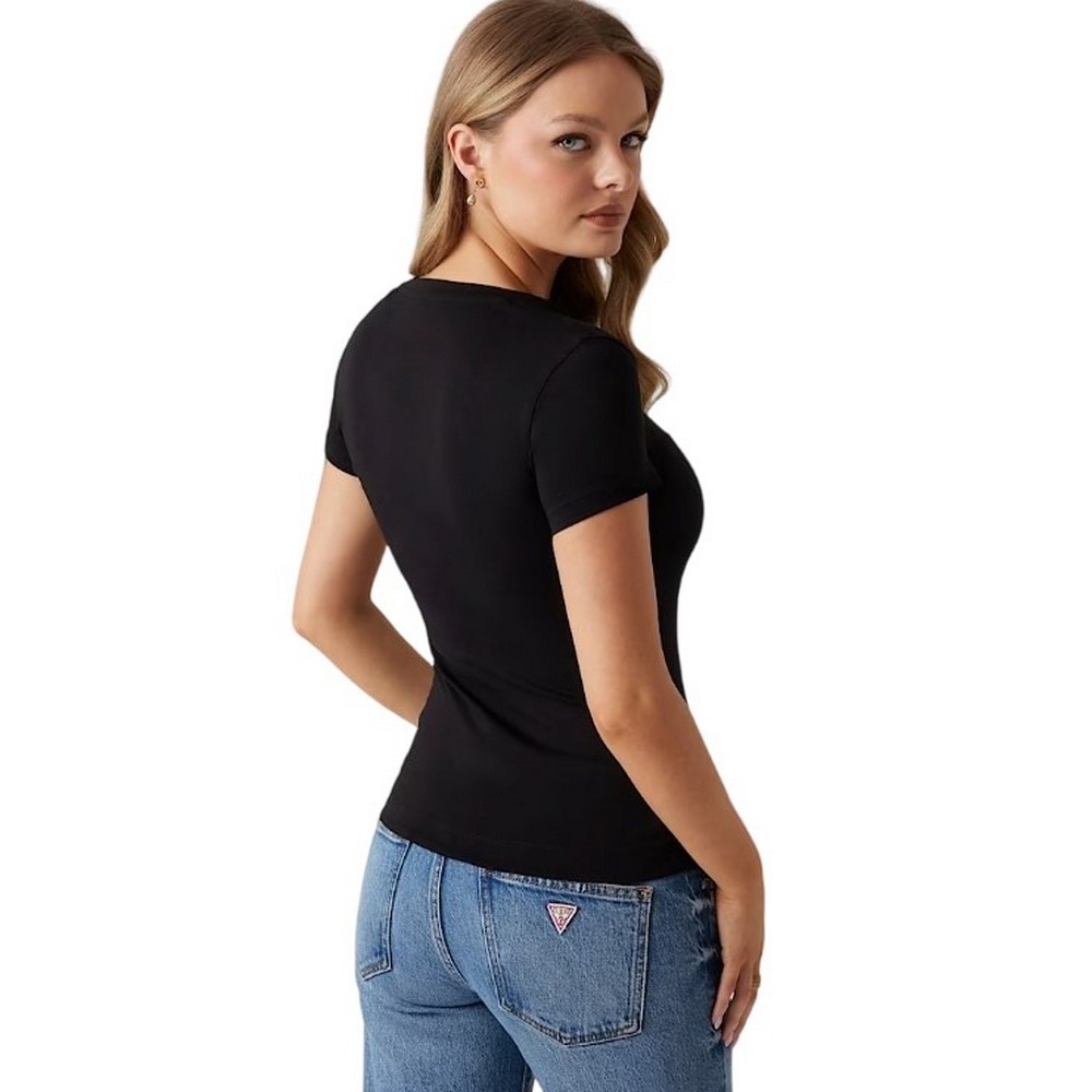 GUESS GLITTER DEGRADE LOGO TEE T-SHIRT ΜΠΛΟΥΖΑ ΓΥΝΑΙΚΕΙΑ BLACK
