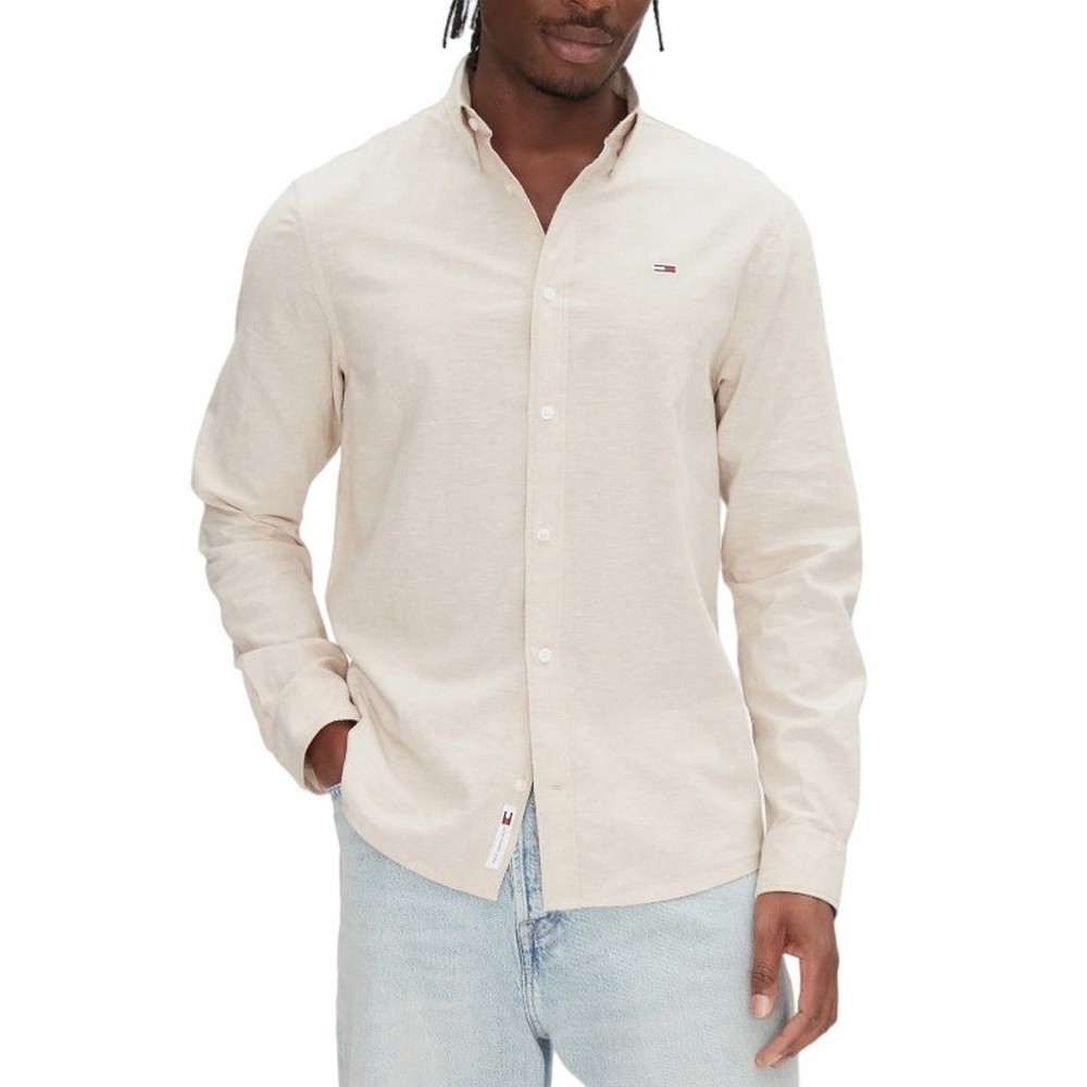 TOMMY JEANS REG LINEN BLEND LS SHIRT EXT ΠΟΥΚΑΜΙΣΟ ΑΝΔΡΙΚΟ TAN