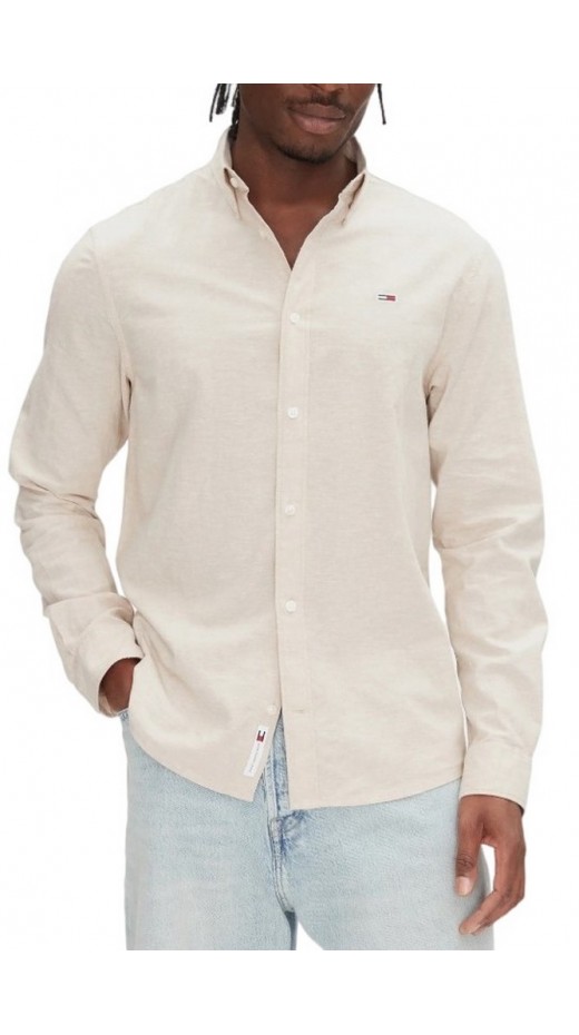 TOMMY JEANS REG LINEN BLEND LS SHIRT EXT ΠΟΥΚΑΜΙΣΟ ΑΝΔΡΙΚΟ TAN