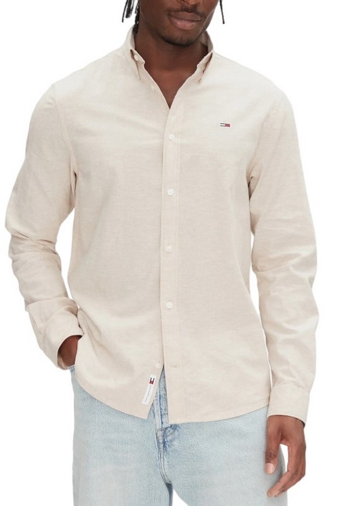 TOMMY JEANS REG LINEN BLEND LS SHIRT EXT ΠΟΥΚΑΜΙΣΟ ΑΝΔΡΙΚΟ TAN