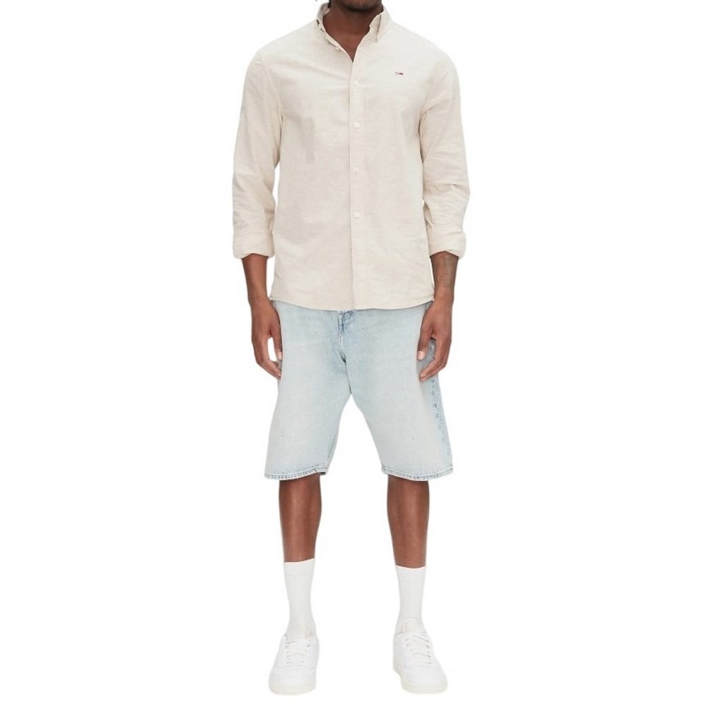 TOMMY JEANS REG LINEN BLEND LS SHIRT EXT ΠΟΥΚΑΜΙΣΟ ΑΝΔΡΙΚΟ TAN