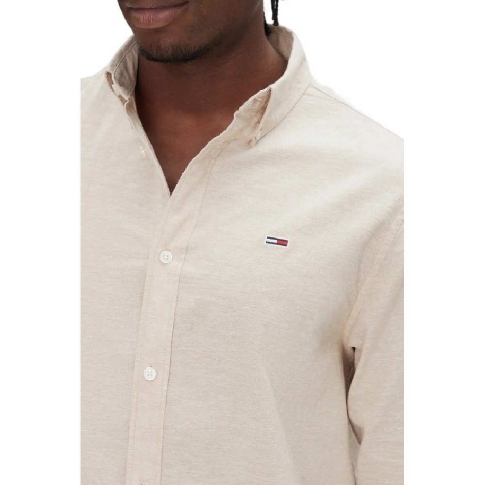 TOMMY JEANS REG LINEN BLEND LS SHIRT EXT ΠΟΥΚΑΜΙΣΟ ΑΝΔΡΙΚΟ TAN