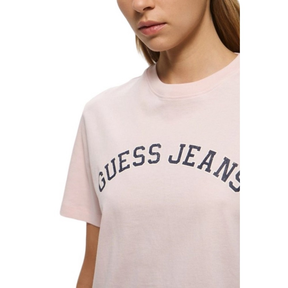GUESS JEANS SS CN BOXY COLLEGIATE TEE ΜΠΛΟΥΖΑ ΓΥΝΑΙΚΕΙΑ PINK