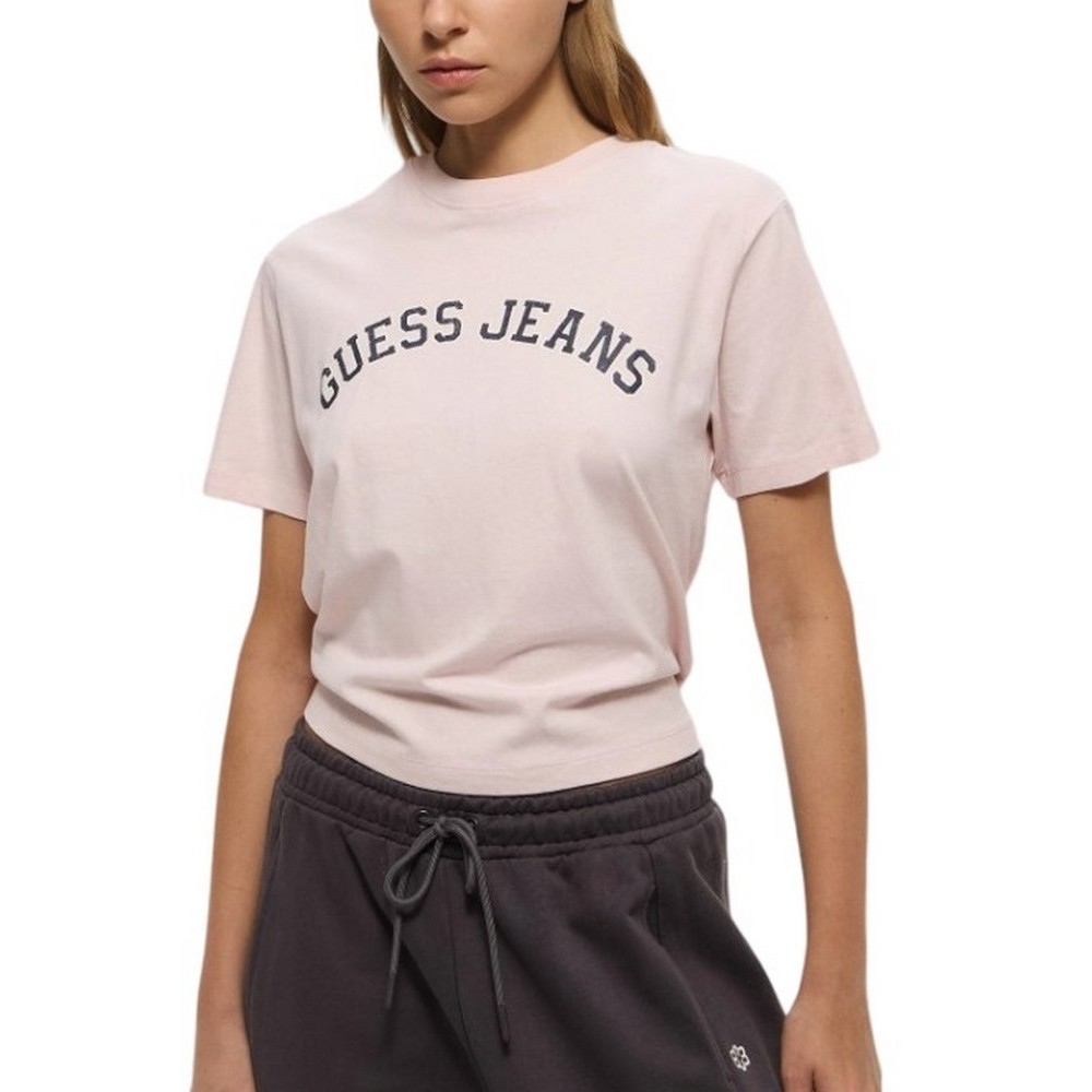 GUESS JEANS SS CN BOXY COLLEGIATE TEE ΜΠΛΟΥΖΑ ΓΥΝΑΙΚΕΙΑ PINK