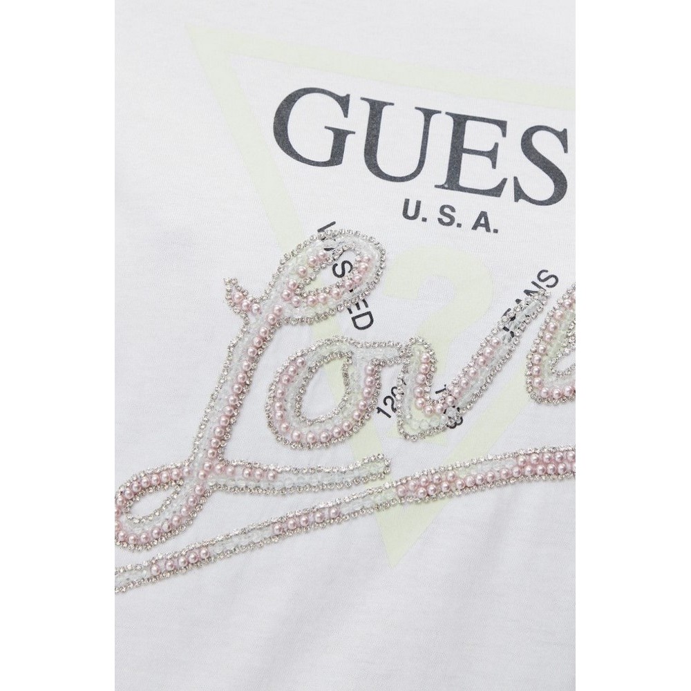 GUESS LOVE TRIANGLE TEE T-SHIRT ΜΠΛΟΥΖΑ ΓΥΝΑΙΚΕΙΑ WHITE