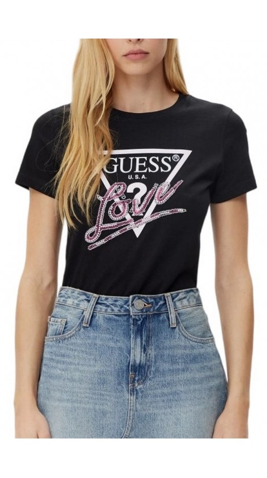GUESS LOVE TRIANGLE TEE T-SHIRT ΜΠΛΟΥΖΑ ΓΥΝΑΙΚΕΙΑ BLACK