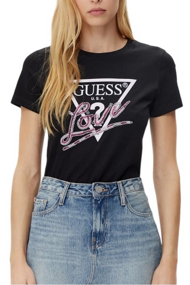GUESS LOVE TRIANGLE TEE T-SHIRT ΜΠΛΟΥΖΑ ΓΥΝΑΙΚΕΙΑ BLACK