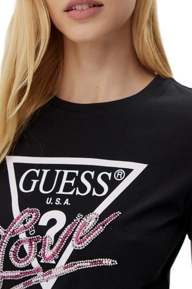 GUESS LOVE TRIANGLE TEE T-SHIRT ΜΠΛΟΥΖΑ ΓΥΝΑΙΚΕΙΑ BLACK