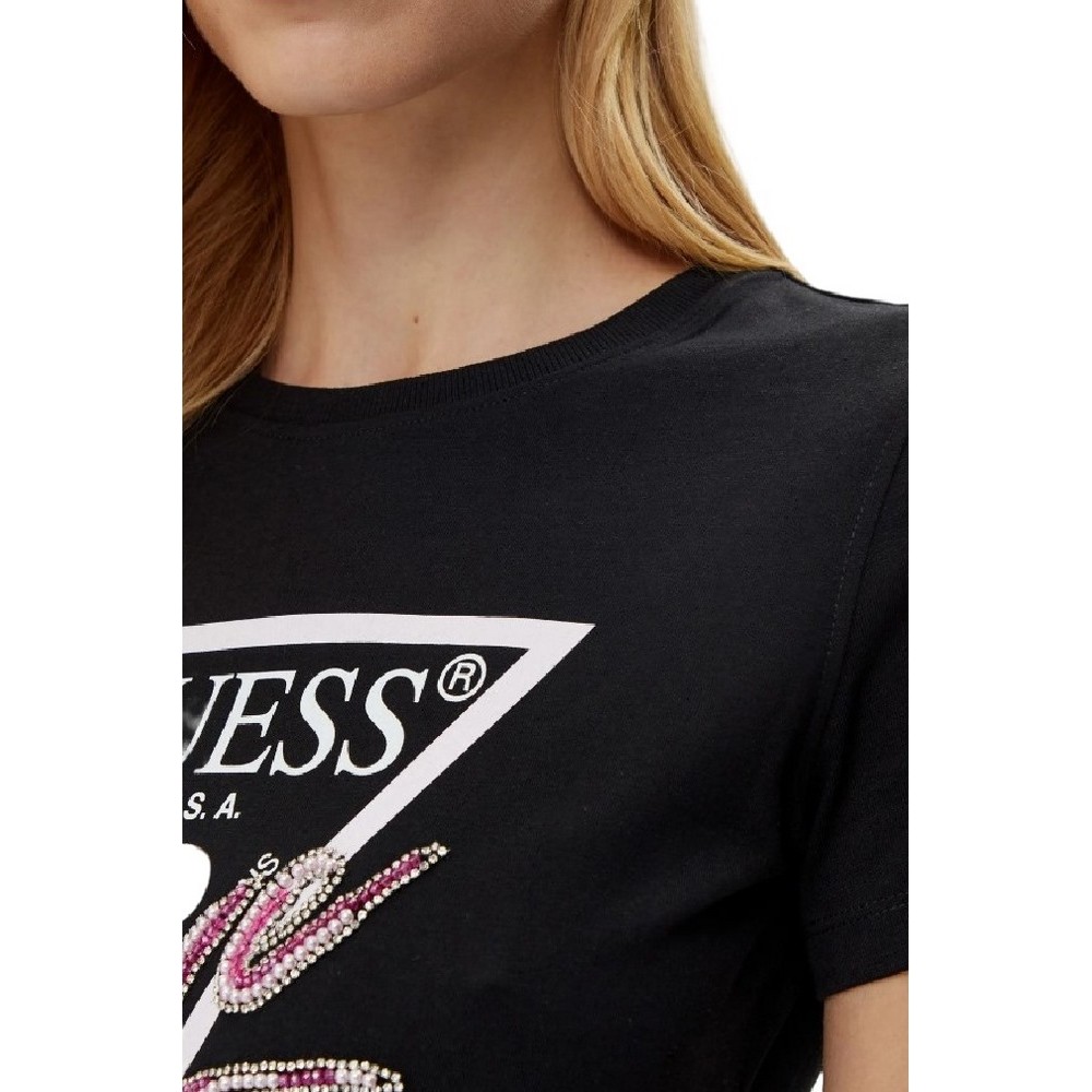 GUESS LOVE TRIANGLE TEE T-SHIRT ΜΠΛΟΥΖΑ ΓΥΝΑΙΚΕΙΑ BLACK