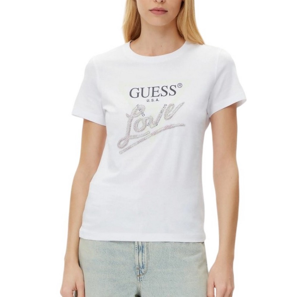 GUESS LOVE TRIANGLE TEE T-SHIRT ΜΠΛΟΥΖΑ ΓΥΝΑΙΚΕΙΑ WHITE