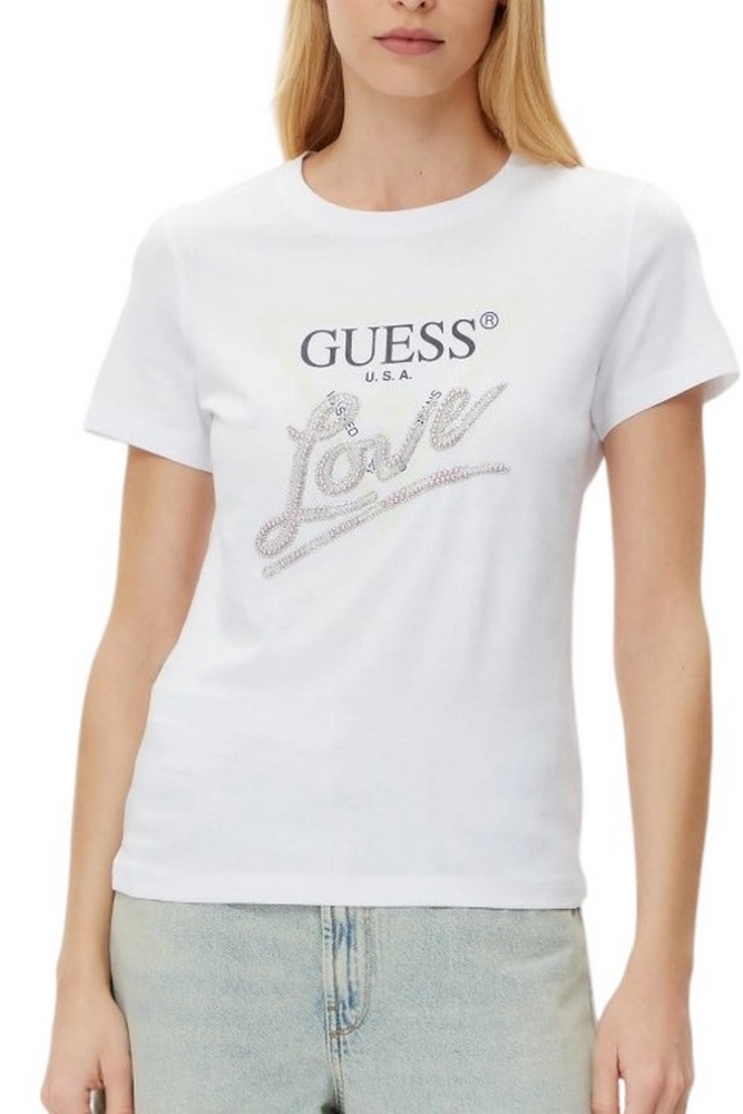GUESS LOVE TRIANGLE TEE T-SHIRT ΜΠΛΟΥΖΑ ΓΥΝΑΙΚΕΙΑ WHITE