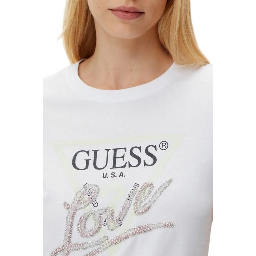 GUESS LOVE TRIANGLE TEE T-SHIRT ΜΠΛΟΥΖΑ ΓΥΝΑΙΚΕΙΑ WHITE