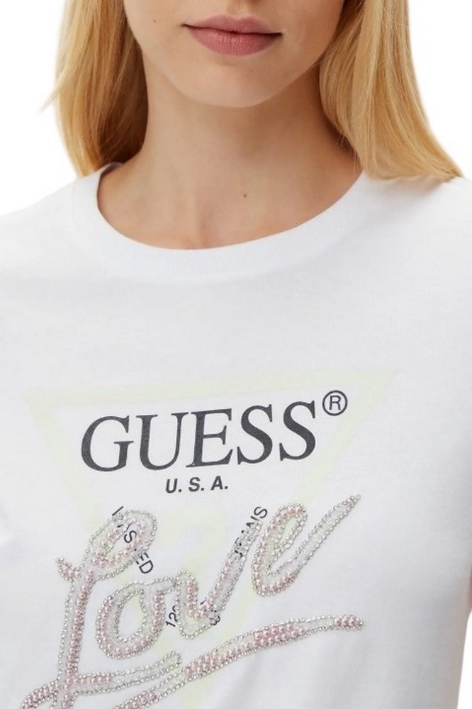 GUESS LOVE TRIANGLE TEE T-SHIRT ΜΠΛΟΥΖΑ ΓΥΝΑΙΚΕΙΑ WHITE
