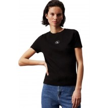 CALVIN KLEIN JEANS WOVEN LABEL RIB BABY T-SHIRT ΜΠΛΟΥΖΑ ΓΥΝΑΙΚΕΙΑ BLACK