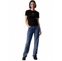 CALVIN KLEIN JEANS WOVEN LABEL RIB BABY T-SHIRT ΜΠΛΟΥΖΑ ΓΥΝΑΙΚΕΙΑ BLACK