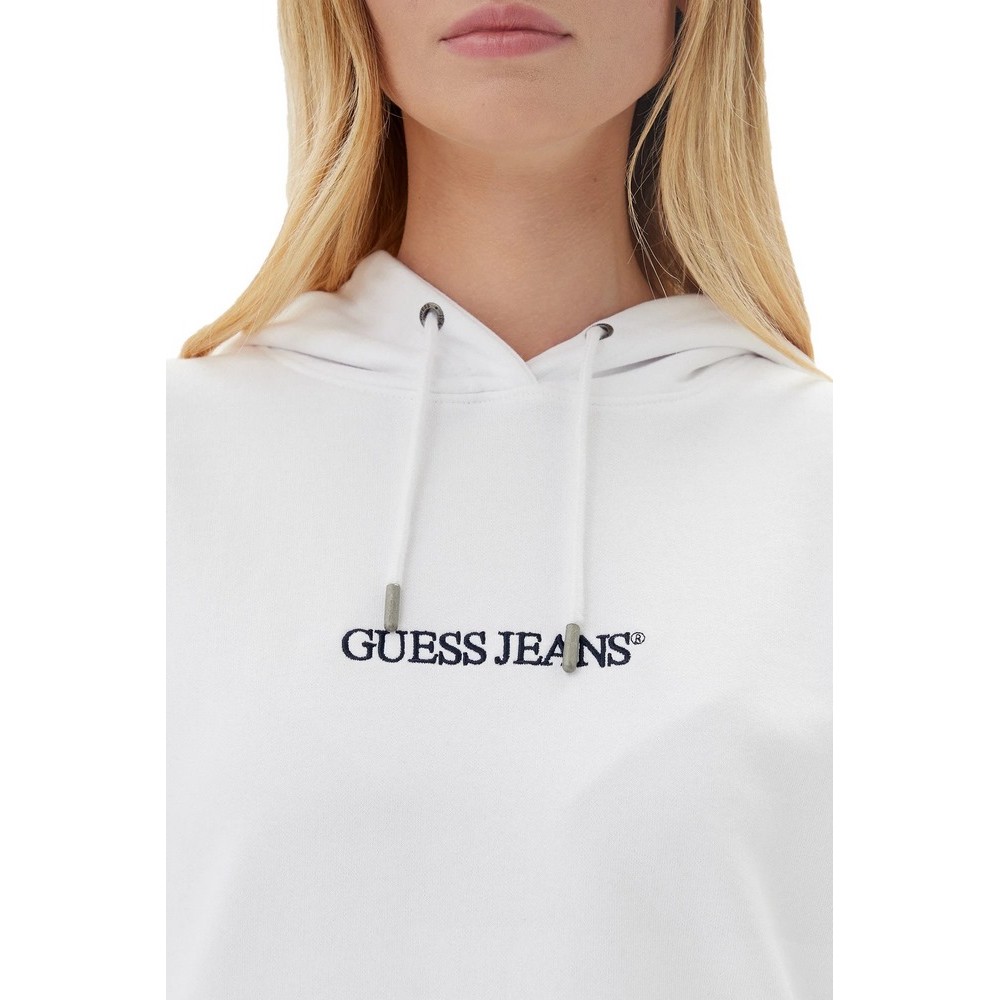 GUESS JEANS OVER HOOD EMBRO SWEATSHIRT ΦΟΥΤΕΡ ΓΥΝΑΙΚΕΙΟ WHITE