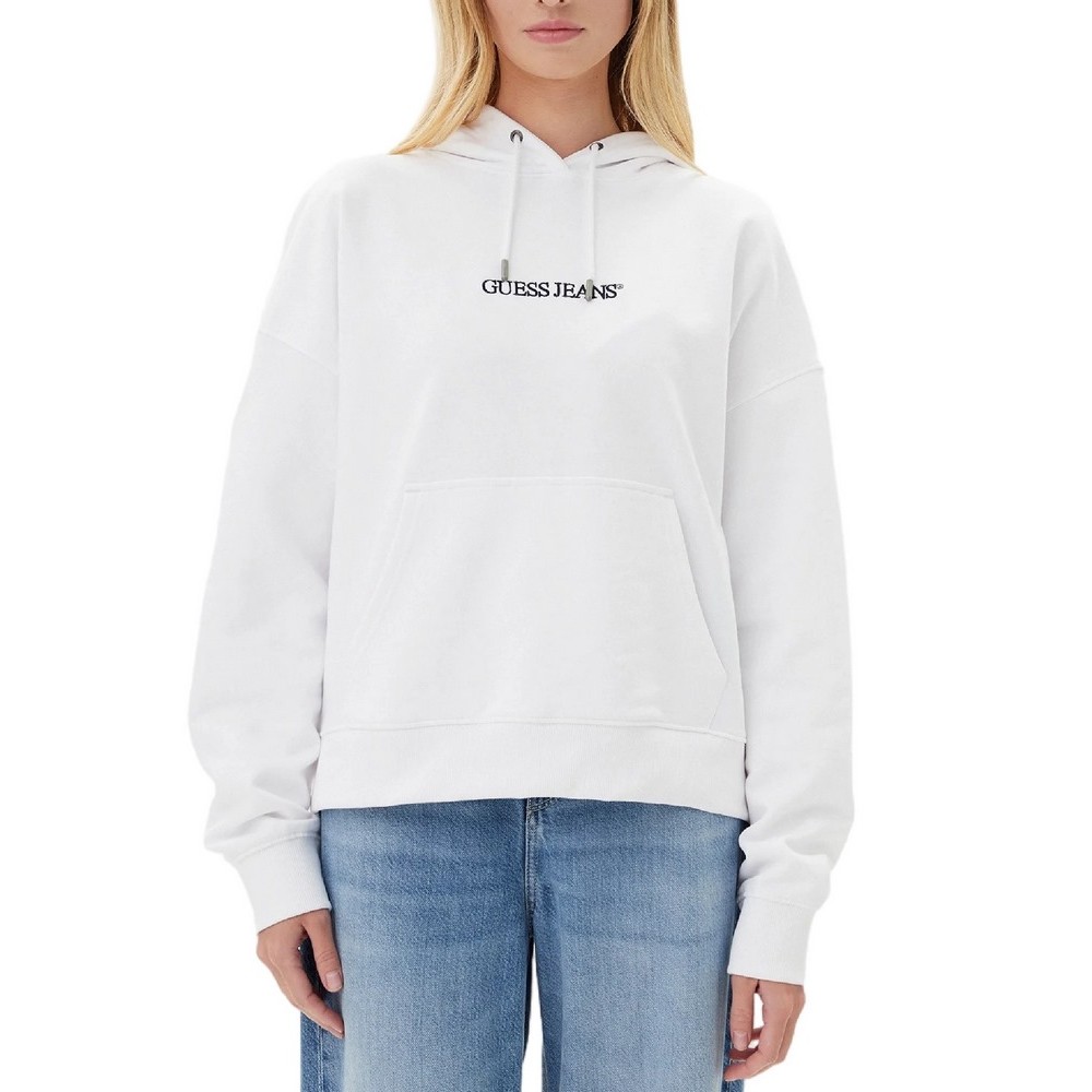 GUESS JEANS OVER HOOD EMBRO SWEATSHIRT ΦΟΥΤΕΡ ΓΥΝΑΙΚΕΙΟ WHITE
