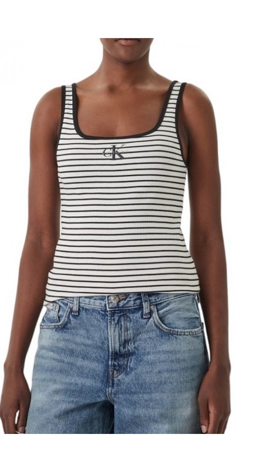 CALVIN KLEIN JEANS STRIPED MONOLOGO SCOOP NK RIB ΤΟΠ ΓΥΝΑΙΚΕΙΟ BLACK/WHITE