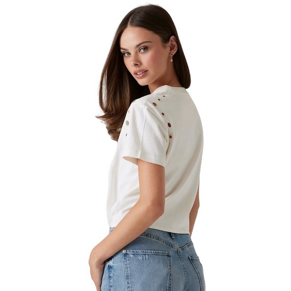 GUESS EYELET TONE ON TONE TEE T-SHIRT ΜΠΛΟΥΖΑ ΓΥΝΑΙΚΕΙΑ OFF WHITE