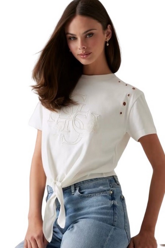 GUESS EYELET TONE ON TONE TEE T-SHIRT ΜΠΛΟΥΖΑ ΓΥΝΑΙΚΕΙΑ OFF WHITE