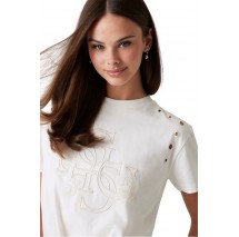 GUESS EYELET TONE ON TONE TEE T-SHIRT ΜΠΛΟΥΖΑ ΓΥΝΑΙΚΕΙΑ OFF WHITE