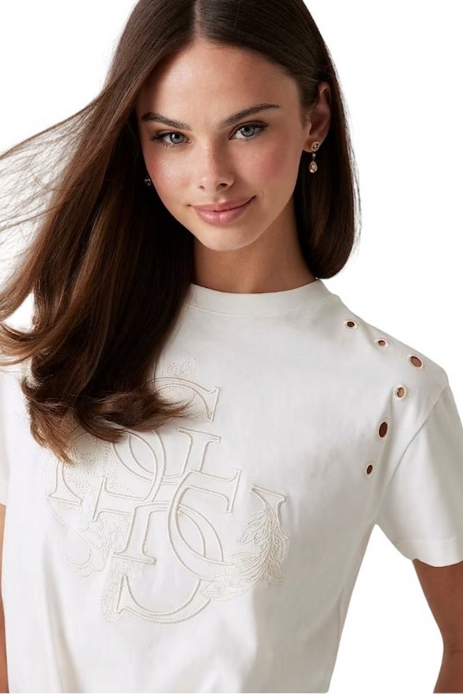 GUESS EYELET TONE ON TONE TEE T-SHIRT ΜΠΛΟΥΖΑ ΓΥΝΑΙΚΕΙΑ OFF WHITE