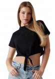 GUESS EYELET TONE ON TONE TEE T-SHIRT ΜΠΛΟΥΖΑ ΓΥΝΑΙΚΕΙΑ BLACK