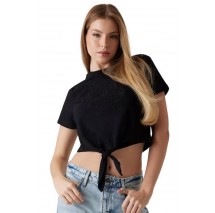 GUESS EYELET TONE ON TONE TEE T-SHIRT ΜΠΛΟΥΖΑ ΓΥΝΑΙΚΕΙΑ BLACK