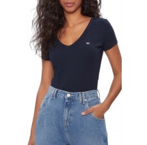 TOMMY JEANS SLIM ESSENTIAL RIB V SS T-SHIRT ΜΠΛΟΥΖΑ ΓΥΝΑΙΚΕΙΑ DARK NAVY