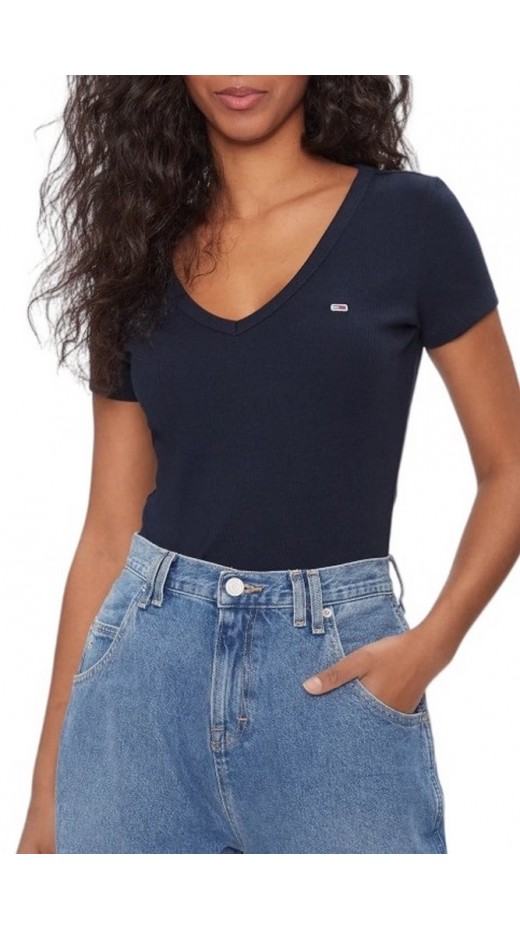 TOMMY JEANS SLIM ESSENTIAL RIB V SS T-SHIRT ΜΠΛΟΥΖΑ ΓΥΝΑΙΚΕΙΑ DARK NAVY